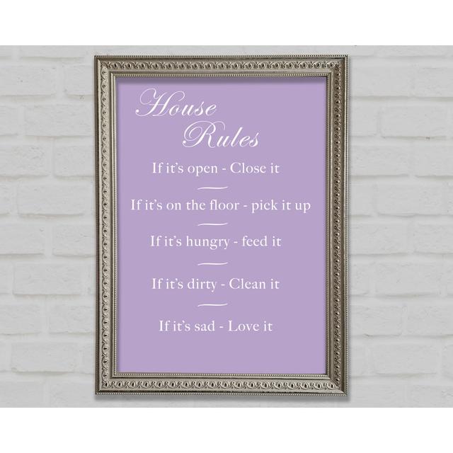 Family Quote House Rules 2 Framed Print Happy Larry Colour: Lilac, Size: 100.1cm H x 141.4cm W on Productcaster.