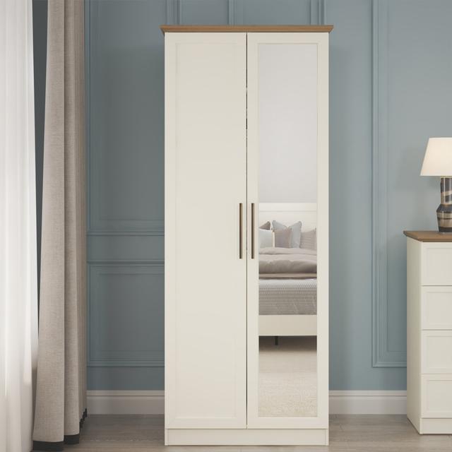 Cleverdon 2 Door Wardrobe with Mirror CLEVERTON Finish: Ivory on Productcaster.