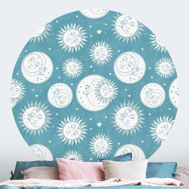 Round Wallpaper Self Adhesive - Vintage Sun, Moon And Stars Maturi Size: 225cm L x 225cm W on Productcaster.