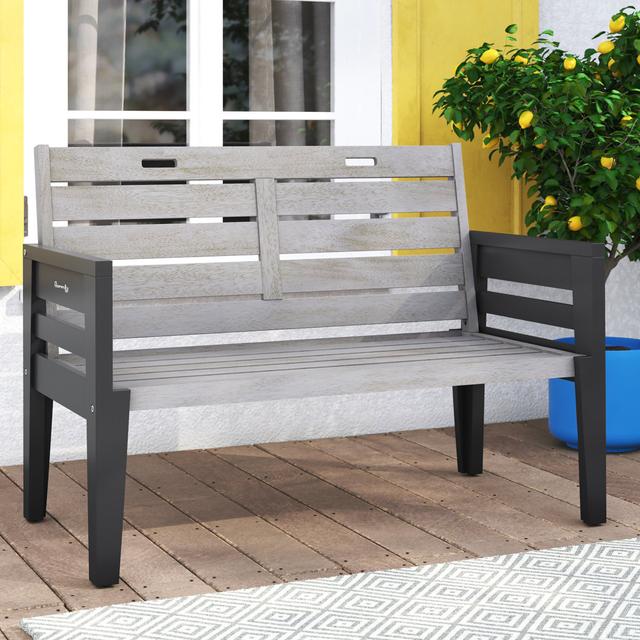 Lillie Wooden Bench Zipcode Design Size: 85 cm H x 117 cm W x 62 cm D, Colour: Grey on Productcaster.