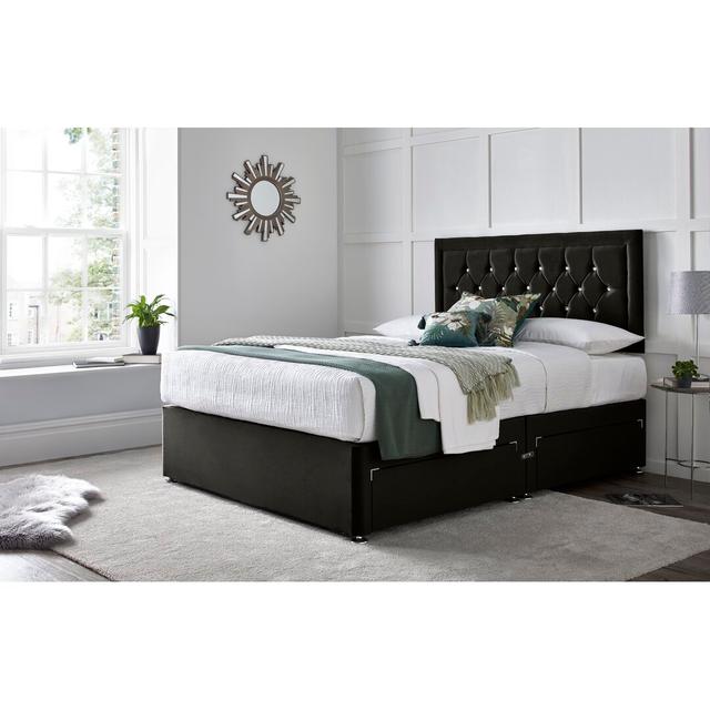 Fly Princess Divan Bed with 24" Headboard on Struts Wade Logan Size: Single (3'), Storage Type: 2 Side Drawers, Colour: Black on Productcaster.