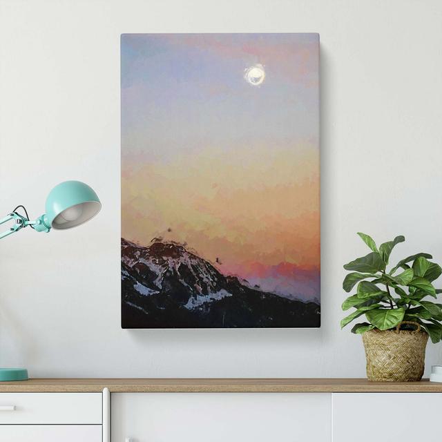 Moon over the Mountain in Abstract - Wrapped Canvas Painting Print East Urban Home Size: 76cm H x 50cm W x 3cm D on Productcaster.