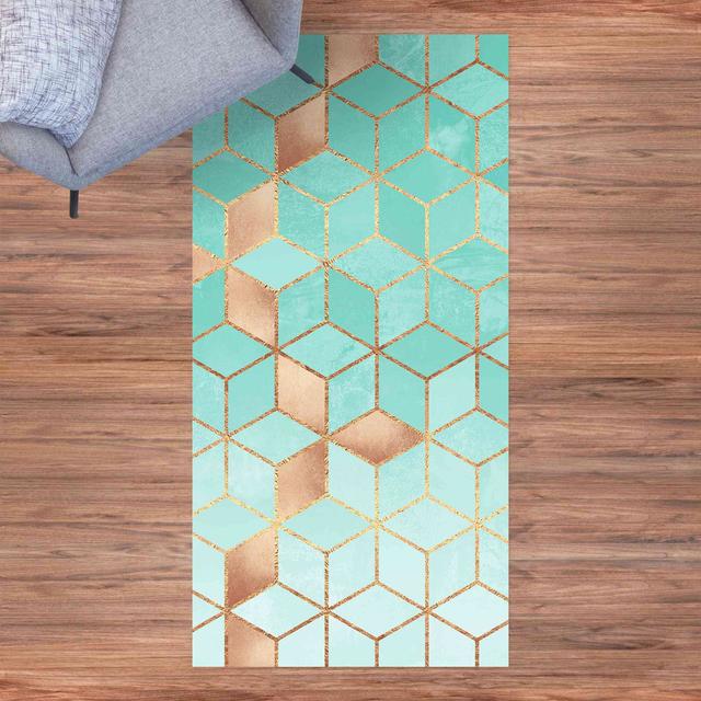 Loni Hand-Knotted Turquoise/White/Golden Indoor/Outdoor Rug Canora Grey Rug Size: Rectangle 100 x 200cm on Productcaster.