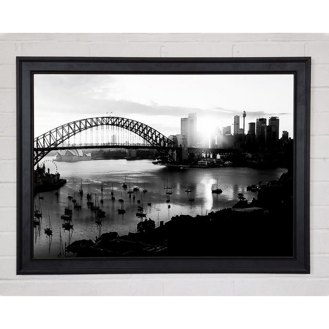 Sydney Harbour Sun Blaze B N W Framed Print Longshore Tides Size: 21cm H x 29.7cm W on Productcaster.