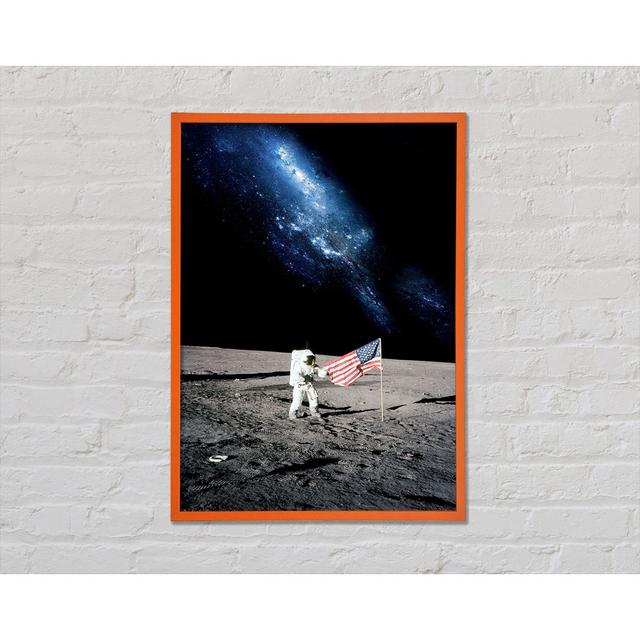 Astronaut And The American Flag On The Moon - Single Picture Frame Art Prints Brayden Studio Size: 29.7cm H x 21cm W x 2cm D on Productcaster.