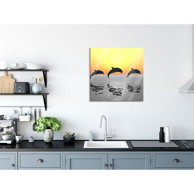 Beautiful Jumping Dolphins - Unframed Graphic Art on Glass Highland Dunes Size: 80cm H x 80cm W x 0.4cm D on Productcaster.