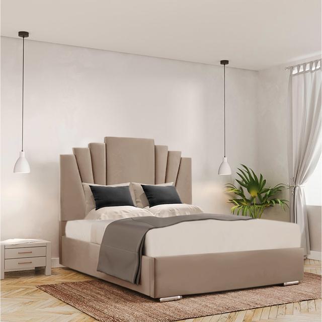 Caty Upholstered Scalloped Bed Ivy Bronx Size: 150 x 200 cm, Colour: Coffee on Productcaster.