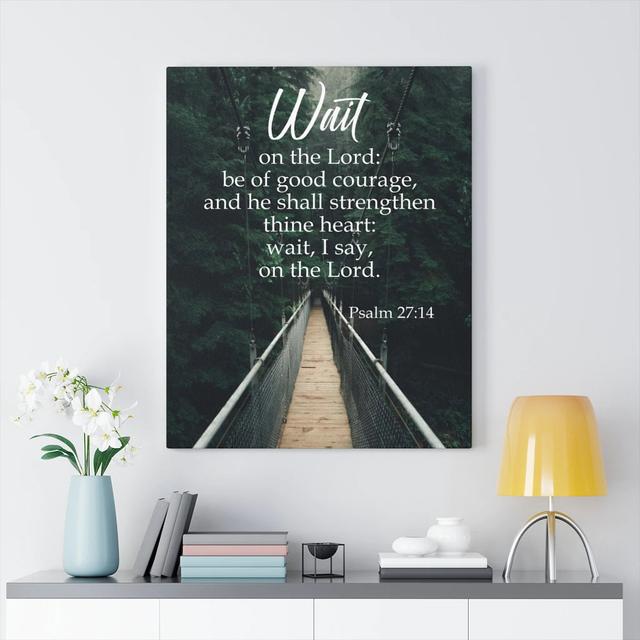 Wait On The Lord Psalm 27:14 - Wrapped Canvas Print Blue Elephant Size: 41cm H x 30cm W on Productcaster.