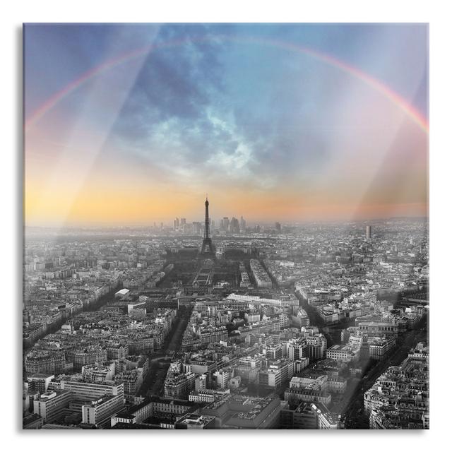 Panorama Rainbow Over Paris - No Frame Print on Glass Ebern Designs Size: 70cm H x 70cm W x 0.4cm D on Productcaster.