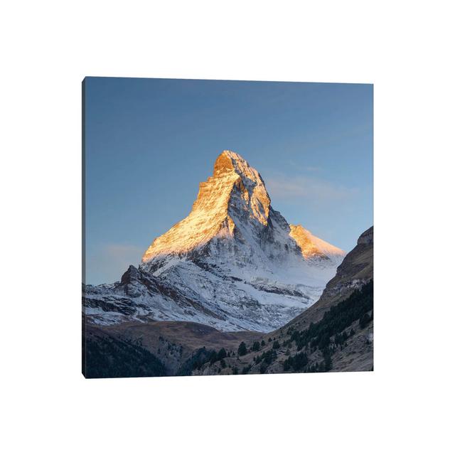 Peak Of The Matterhorn Mountain At Sunrise by Jan Becke - Wrapped Canvas Gallery-Wrapped Canvas Giclée Union Rustic Size: 45.72cm H x 45.72cm W on Productcaster.