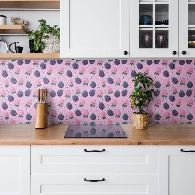 Self Adhesive Vinyl Splashback Wall Panel Sticker Tile Peel Stick 100x50 cm Pink cartoon fruits Mercer41 on Productcaster.