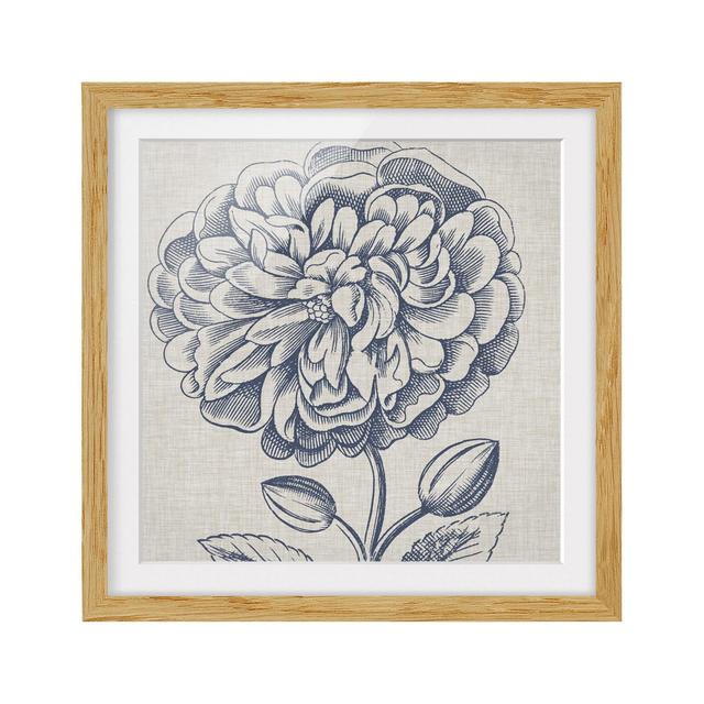 Picture With Frame - Indigo Flower On Linen III - Square 1:1 Mat Maturi Frame Option: Brown Framed, Size: 50cm H x 50cm W x 2cm D on Productcaster.