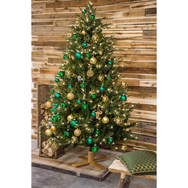 Arkansas Dark Green Fir Artificial Christmas Tree with White Lights and Stand The Seasonal Aisle Size: 228cm H x 150cm W x 150cm D on Productcaster.