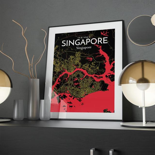 Singapore City Map In Contrast - No Frame Print Borough Wharf Size: 24cm H x 18cm W x 0.05cm D on Productcaster.