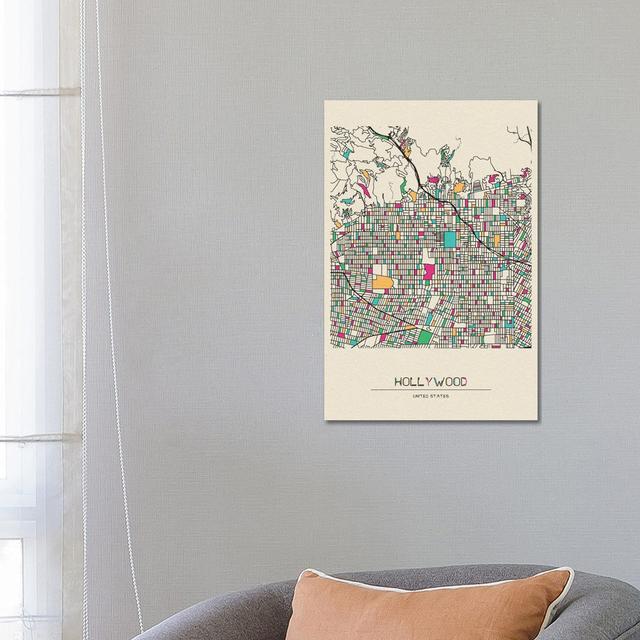 Hollywood, Los Angeles Map by Ayse Deniz Akerman - Wrapped Canvas Gallery-Wrapped Canvas Giclée Rosalind Wheeler Size: 66.04cm H x 45.72cm W x 3.81cm on Productcaster.