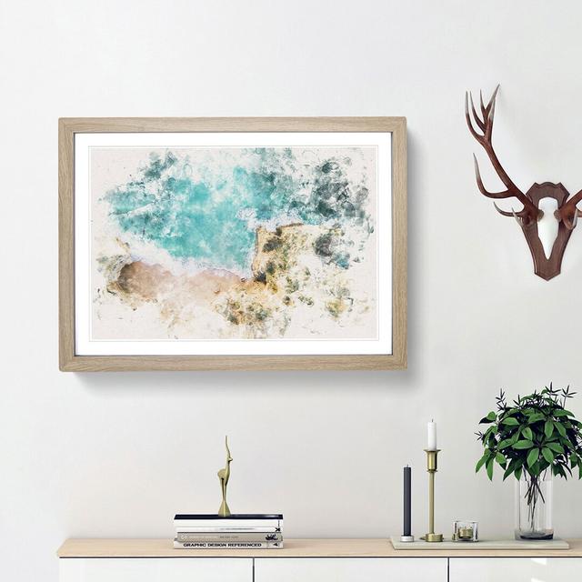 Beach in Lagos Portugal Watercolour - Picture Frame Graphic Art Print East Urban Home Size: 45cm H x 63cm W x 2cm D, Frame Option: Oak Framed on Productcaster.