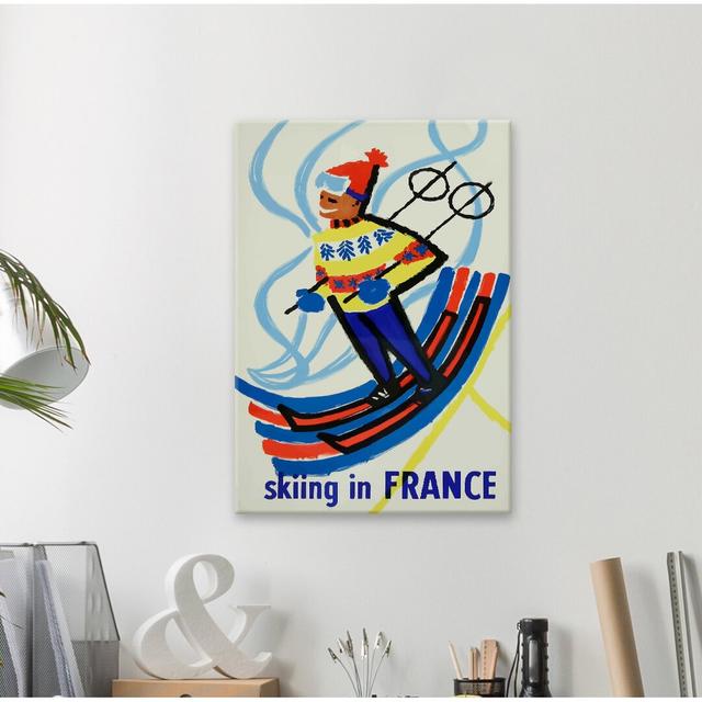 'Skiing in France' Vintage Advertisement on Wrapped Canvas East Urban Home Size: 152cm H x 101cm W on Productcaster.