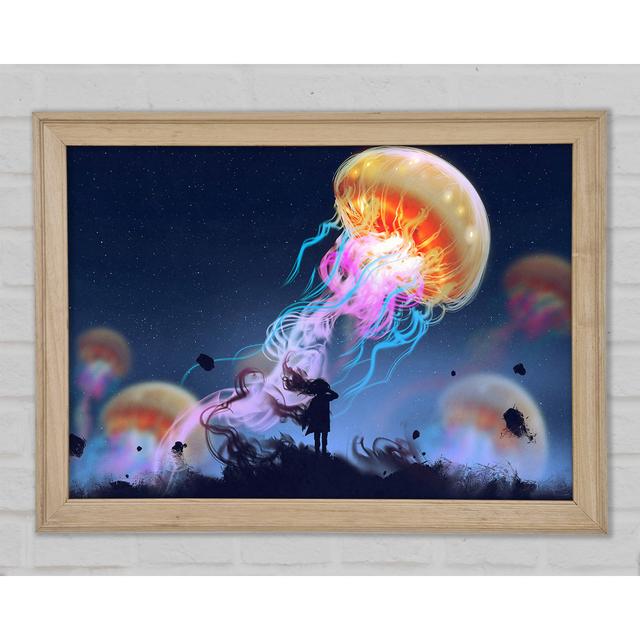 Electric Jellyfish Framed Print Highland Dunes Size: 21cm H x 29.7cm W x 1.5cm D on Productcaster.