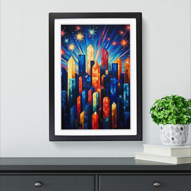 Fireworks Cubism - Single Picture Frame Print on Wood 17 Stories Size: 46cm H x 34cm W x 2cm D, Frame Colour: Black on Productcaster.