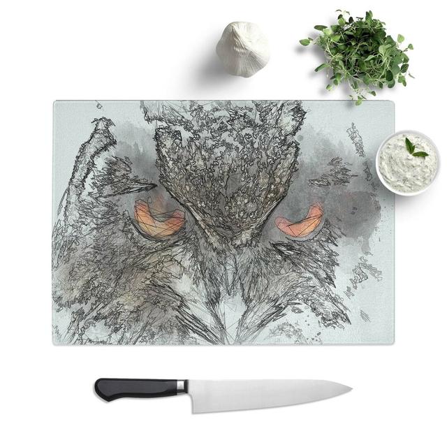 Glass Great Horned Owl in Abstract Chopping Board East Urban Home Size: 39 cm W x 28.5 cm L on Productcaster.