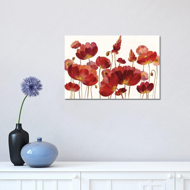 Red Flowers On White by Silvia Vassileva - Wrapped Canvas Painting ClassicLiving Size: 30.48cm H x 45.72cm W x 1.91cm D on Productcaster.