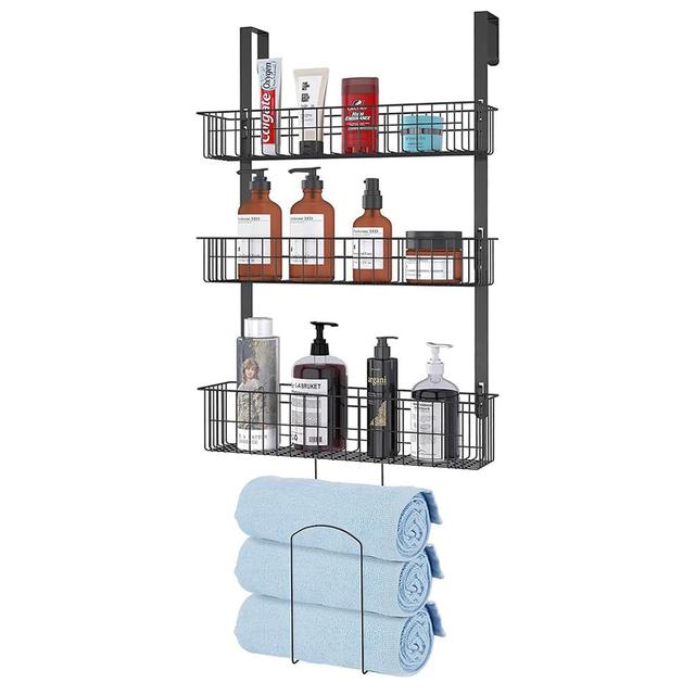 Over The Door Storage Organiser, 3 Tier Metal Over The Door Organizer With Towel Rack, Hanging Towel Rack Bathroom Towel Rail Holder Storage Rack, Bel on Productcaster.