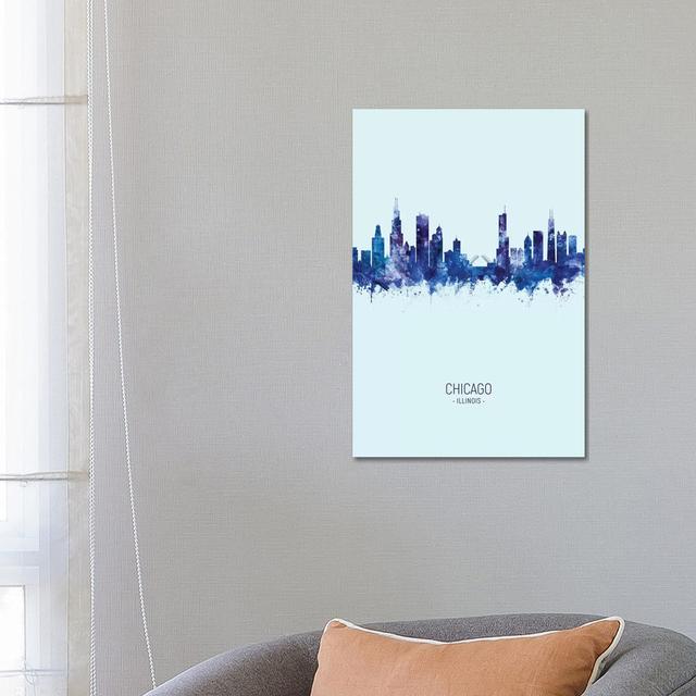 Chicago Illinois Skyline Portrait Dark Blue by Michael Tompsett - Wrapped Canvas Gallery-Wrapped Canvas Giclée Latitude Run Size: 66.04cm H x 45.72cm on Productcaster.