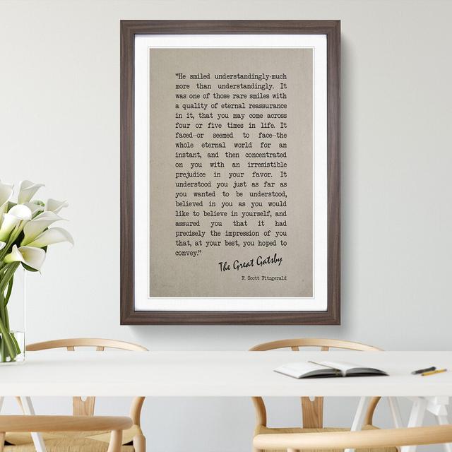 Great Gatsby Quote F. Scott Fitzgerald - Picture Frame Typography on MDF East Urban Home Size: 65cm H x 48cm W x 2cm D, Frame Option: Walnut Framed on Productcaster.