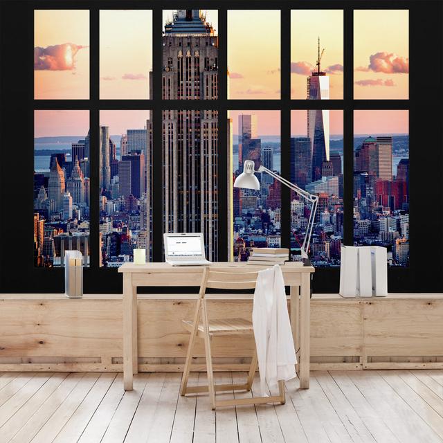 Empire State Building at Sunset Semi-Gloss Wallpaper Roll East Urban Home Size: 2.88m x 190cm, Material quality: Standard (110g/m²) on Productcaster.