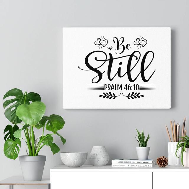 Be Still Psalm 46:10 - Wrapped Canvas Typography Blue Elephant Size: 28cm H x 36cm W on Productcaster.