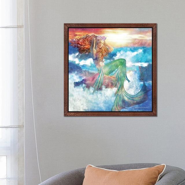 Sunset Mermaid by Bluebird Barn - Graphic Art Print on Canvas Highland Dunes Size: 93.98cm H x 93.98cm W x 3.81cm D, Frame Option: Brown Framed on Productcaster.