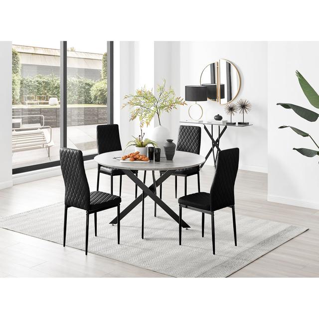 Tierra Modern Concrete Effect and Chrome Metal 4 Seat Dining Table Set - Luxury Velvet Dining Chairs Canora Grey Size: 75 x 120 x 120cm, Table Base Co on Productcaster.