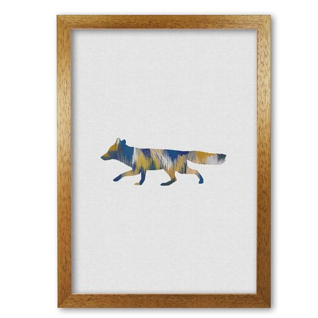 Fox Blue & Yellow - Graphic Art Print on Paper East Urban Home Format: Honey Oak Frame, Size: 42 cm H x 30 cm W x 5 cm D on Productcaster.