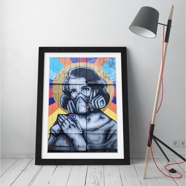 Woman Gas Mask London Graffiti - Picture Frame Art Prints on Canvas Zoomie Kids Frame Colour: Black, Size: 35cm H x 26cm W on Productcaster.