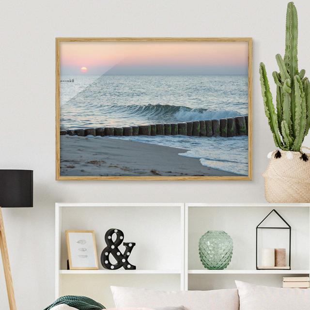 Picture With Frame - Sunset At The Sea - Landscape 3:4 Highland Dunes Size: 70cm H x 100cm W x 2cm D, Frame Option: Brown on Productcaster.