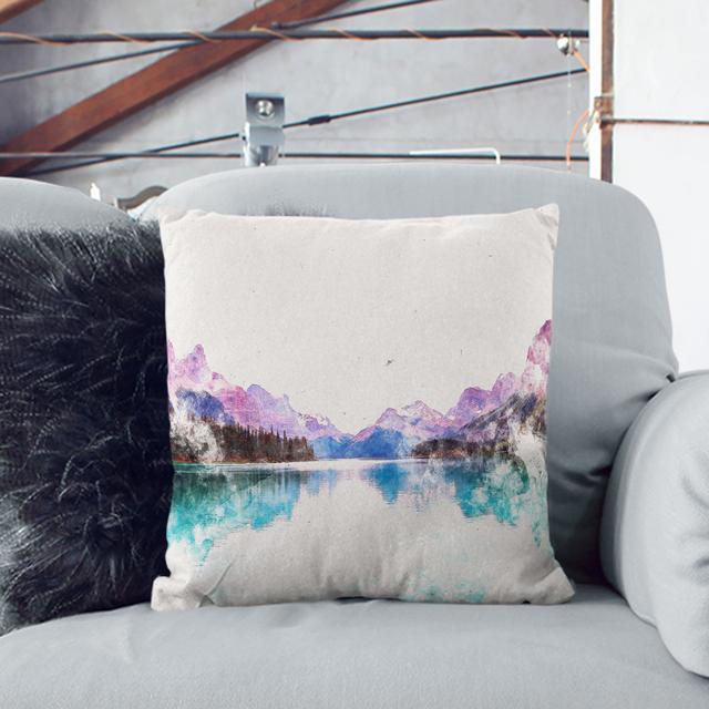 Maligne Lake Scene in Canada Watercolour Cushion with Filling East Urban Home Size: 40cm H x 40cm W x 15cm D, Backing Colour: Stone on Productcaster.