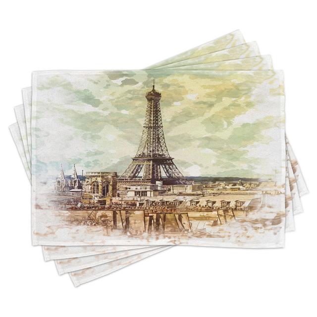 Place Mats Set of 4, Eiffel Tower Skyline, Brown Beige (Set of 4) East Urban Home on Productcaster.