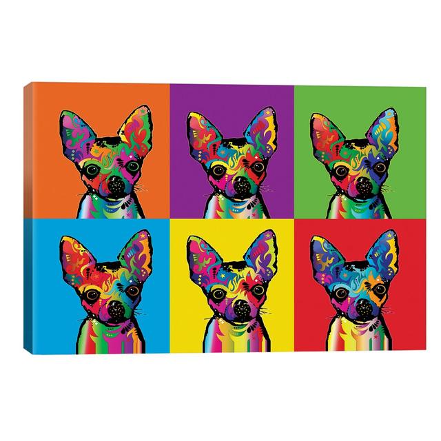 Rainbow Chihuahua Line-Up by Michael Tompsett - Wrapped Canvas Print East Urban Home Size: 45.72cm H x 66.04cm W x 3.81cm D on Productcaster.