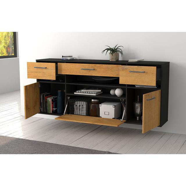 Benzel sideboard, flying/metal handles, size: 180x79x35cm Brayden Studio Colour: Cedar/Anthracite on Productcaster.