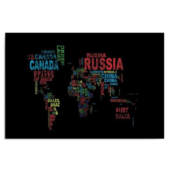 Map Of the World with Subtitles - Wrapped Canvas Panting Print Latitude Run Size: 80cm H x 120cm W on Productcaster.