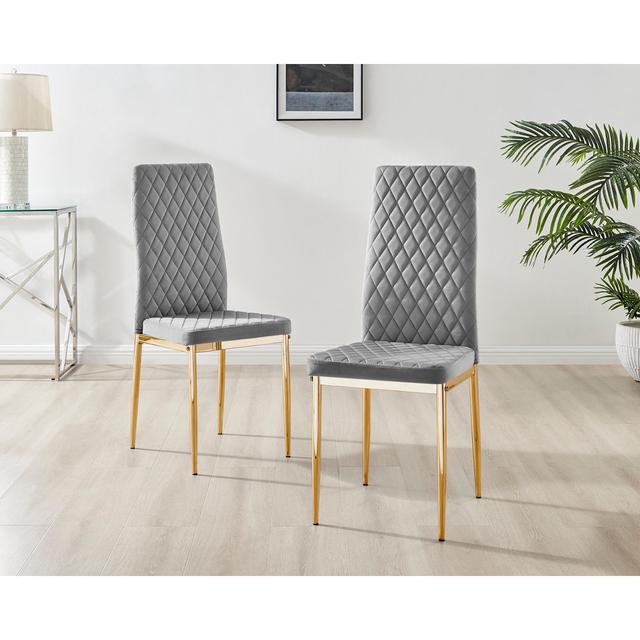 Keensburg Luxury Velvet Modern Tall Back Dining Chairs with Metal Legs & Diamond Stitching (Set of 4) Fairmont Park Leg Colour: Gold, Upholstery Colou on Productcaster.