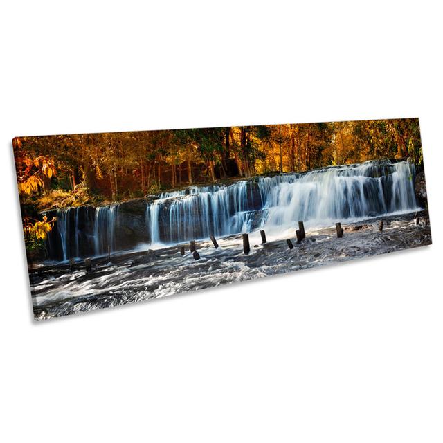 Forest Orange Waterfall River - Wrapped Canvas Panoramic Painting Alpen Home Size: 60.96cm H x 182.88cm W on Productcaster.