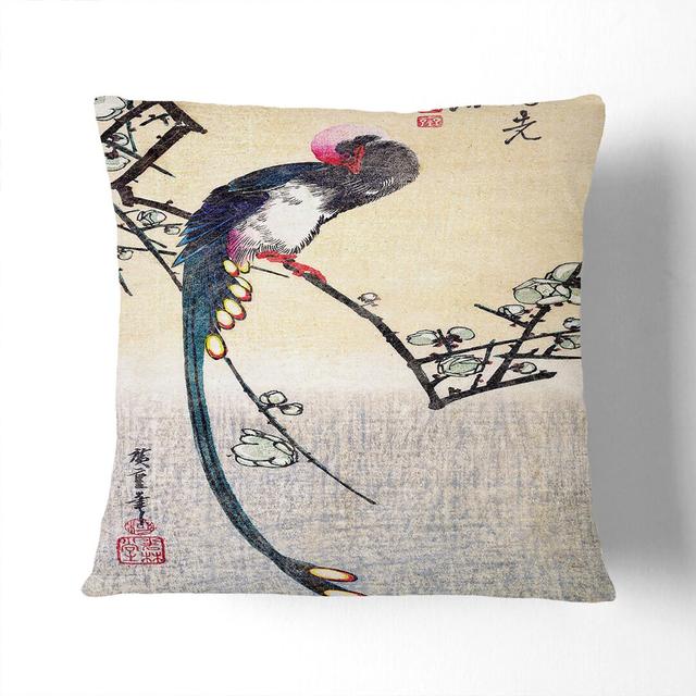 A Bird on a Plum Branch by Utagawa Hiroshige Cushion with Filling East Urban Home Size: 55 x 55 cm, Backing Colour: Stone on Productcaster.