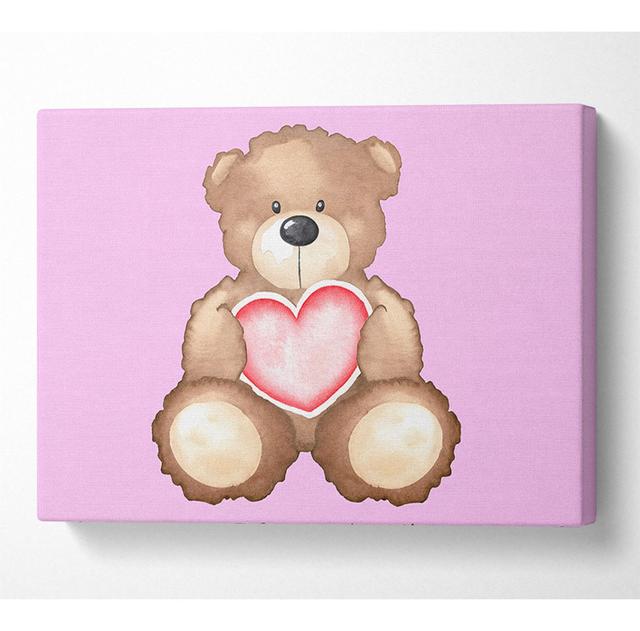 Teddy Bear Love Heart Pink - Wrapped Canvas Art Prints ClassicLiving Size: 66cm H x 106.6cm W x 10cm D on Productcaster.