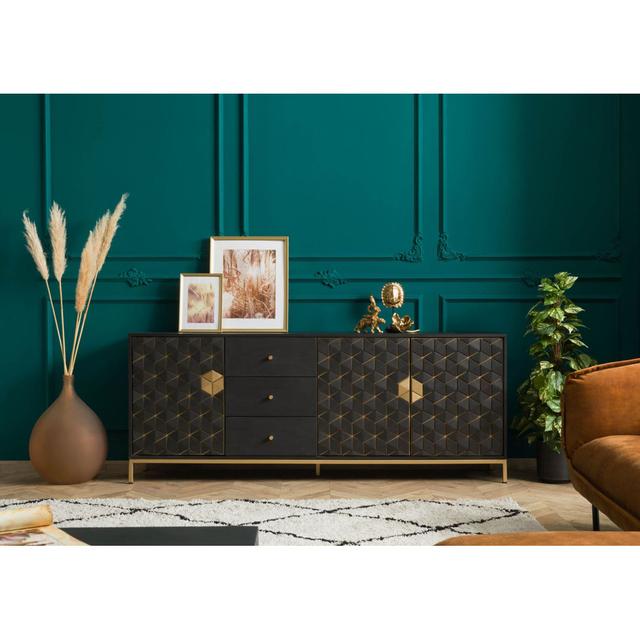 DIAMOND 194cm Solid Wood Sideboard Massivmoebel24 Colour: Grey/Brown/Blue on Productcaster.