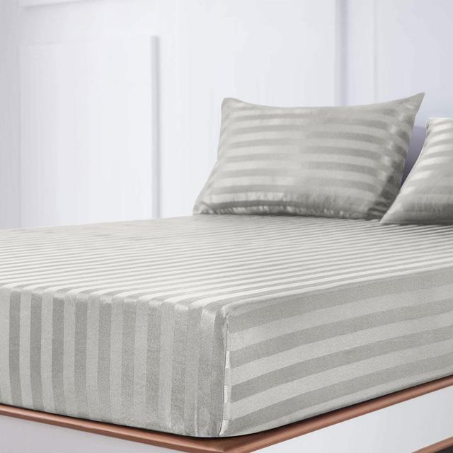 Koedy Striped Microfibre Brushed Fitted Sheet 17 Stories Size: Double (4'6), Colour: Grey on Productcaster.