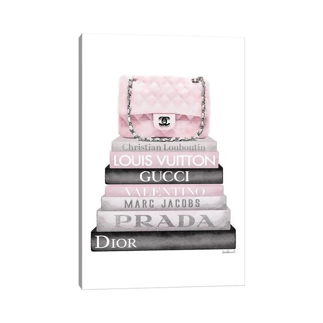 Grey And Soft Pink Bookstack And Quilted Bag by Amanda Greenwood - Wrapped Canvas Print Mercer41 Size: 66cm H x 46cm W x 3.8cm D on Productcaster.