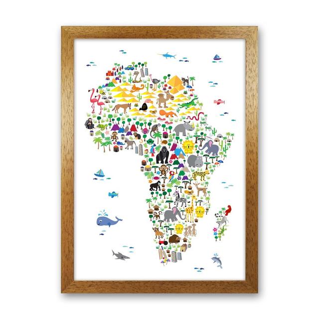 Animal Map of Africa Nursery by Michael Tompsett - Graphic Art Zoomie Kids Size: 88cm H x 64cm W x 3cm D, Format: Brown Framed on Productcaster.