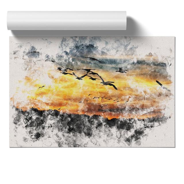 Geese at Sunset Watercolour - Unframed Graphic Art East Urban Home Size: 30cm H x 42cm W x 0.1cm D on Productcaster.