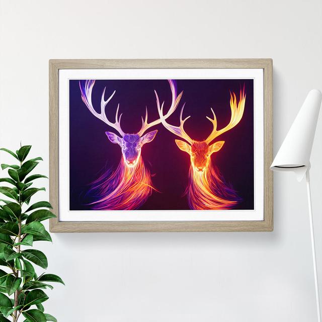 Magical Stags Abstract - Single Picture Frame Print Alpen Home Size: 25cm H x 34cm W x 2cm D, Frame Colour: Oak on Productcaster.